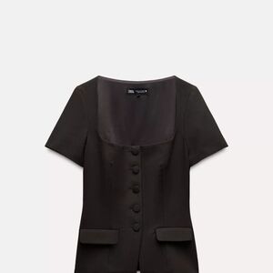 Zara Dark Gray Short Sleeve Blazer Top